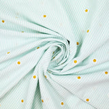 Coton tissé teint brodé marguerite fond rayé blanc et vert