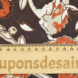 Coton indien imprimé champêtre brique et taupe fond marron