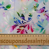 Popeline de coton imprimée floral abstrait multicolore fond mauve