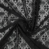 Dentelle polyester losanges et fleurs noir