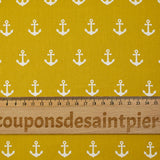 Coton imprimé ancre marine blanche fond ocre