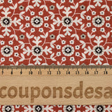 Coton indien imprimé mosaïque fleurie blanche fond brique