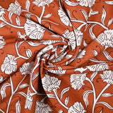 Coton indien imprimé Deepti fleurs blanches fond rouille