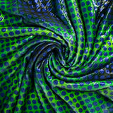 Velours de polyester Lurex imprimée petit pois bleu fond vert