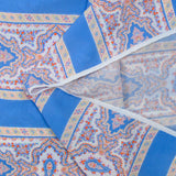 Voile de viscose imprimé bande fleurie et rayure bleu azur