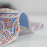 Voile de viscose imprimé bande fleurie et rayure bleu azur