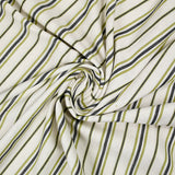 Coton élasthanne tissé teint rayure verte et bleue fond beige chiné