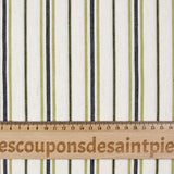 Coton élasthanne tissé teint rayure verte et bleue fond beige chiné