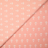 Coton imprimé ancre marine blanche fond rose clair