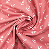 Coton imprimé ancre marine blanche fond rose