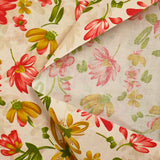 Popeline de coton imprimée fleurs ocre et rouge fond beige