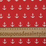 Coton imprimé ancre marine blanche fond rouge