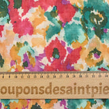 Voile polycoton imprimé taches de couleur turquoise, rouge et orange