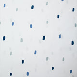 Popeline de coton imprimée trait bleu et gris fond blanc