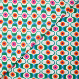 Viscose imprimée agitation verte et orange fond blanc