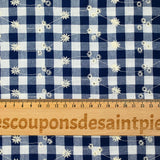 Coton Vichy brodé Flore bleu marine