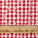 Coton Vichy brodé Flore rouge
