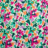 Coton imprimé Martina fleurs fantaisie fuchsia et vert au mètre