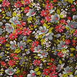 Coton imprimé vent floral corail fond marron