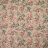 Coton indien imprimé branche et fleur brique fond taupe