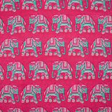Coton indien imprimé éléphant turquoise fond rose