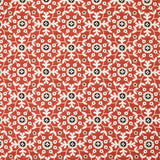 Coton indien imprimé mosaïque fleurie blanche fond brique