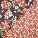 Coton matelassé double face fleurs et arabesque marron au mètre