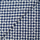 Coton Vichy brodé Flore bleu marine