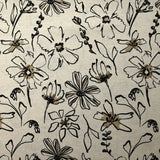 Lin viscose imprimé esquisse florale fond écru naturel