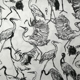 Lin viscose imprimé hérons fond blanc