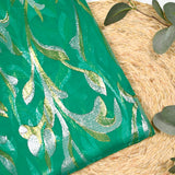 Mousseline de Soie dévorée Tlija or et argent fond vert menthe