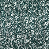 Mousseline imprimée bande satin fleurs fond vert forêt