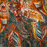 Mousseline imprimée bande satin opera marron et vert fond vieux rose