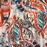 Mousseline imprimée bande satin opera marron fond gris