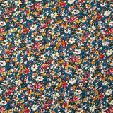 Mousseline rayée dorée imprimée fleurs fond canard