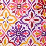 Polycoton imprimé faience rose, violet et moutarde fond blanc