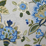 Polycoton imprimé fleurs majestueuses bleu et kaki fond gris