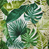 Polycoton imprimé jungle de feuilles vert fond blanc