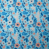 Popeline de coton imprimée bonheur floral fond bleu ciel
