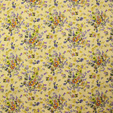 Popeline de coton imprimée fleur baroque mauve fond jaune pastel