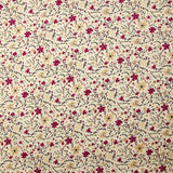 Popeline de coton imprimée fleurs bordeaux et beige fond écru