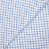 Popeline polycoton tissée-teinte à carreaux Isaac bleu fond blanc