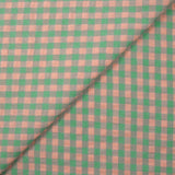 Seersucker Vichy rose saumon et vert d'eau