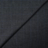 Tissu tailleur laine et cachemire à carreaux bleu fond gris anthracite
