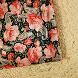 Velours de polyester Lurex imprimée rose et cachemire fond noir