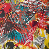 Viscose imprimée explosion tropicale fond rouge