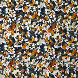 Viscose imprimée les fleurs d'Ornella orange brûlé, canard et marine
