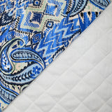 Viscose matelassée double face ikat et cachemire bleu et vert d'eau au mètre