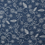 Twill de polyester brodé Solène fond marine