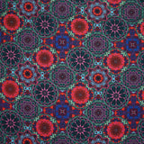 Coton imprimé kaléidoscope floral vert et fuchsia